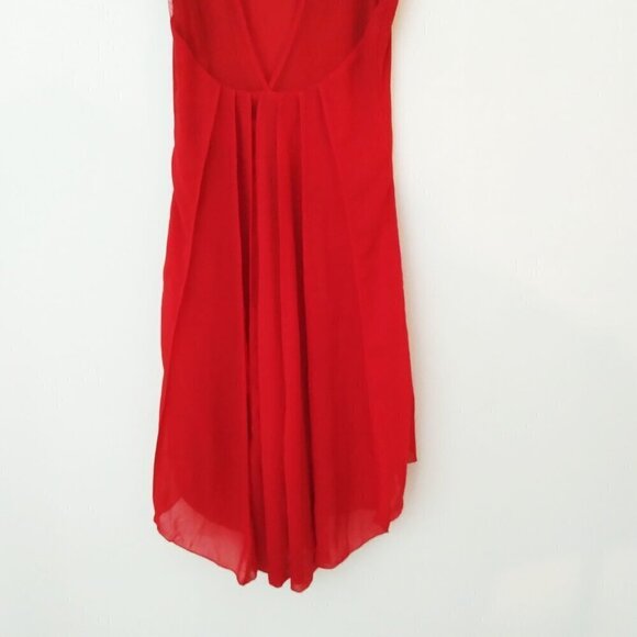 Red HiLo 3Tiered Flowy Pleated Chiffon & Mesh Sleeveless Dress Made In USA SzXS - Picture 7 of 7